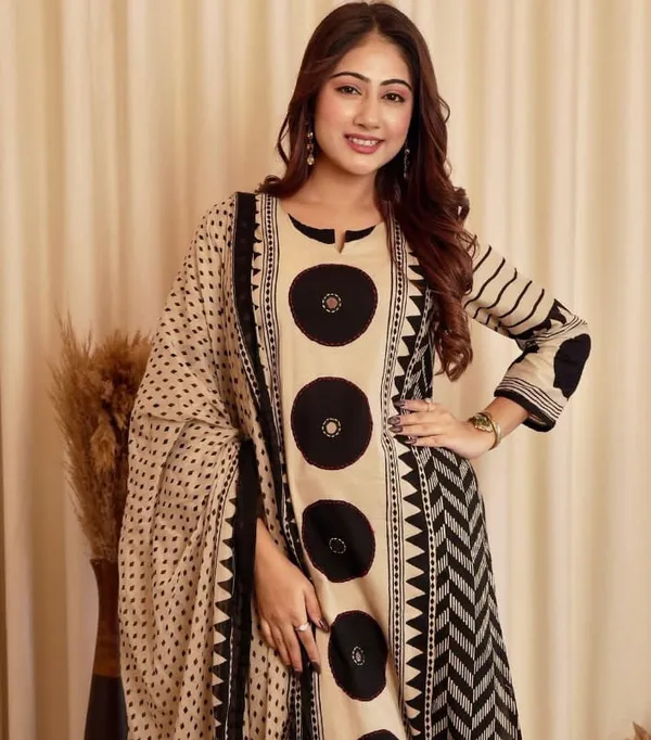 Beige_&_Black_Geometric_Print_Kurta_Set_with_Coordinated_Dupatta