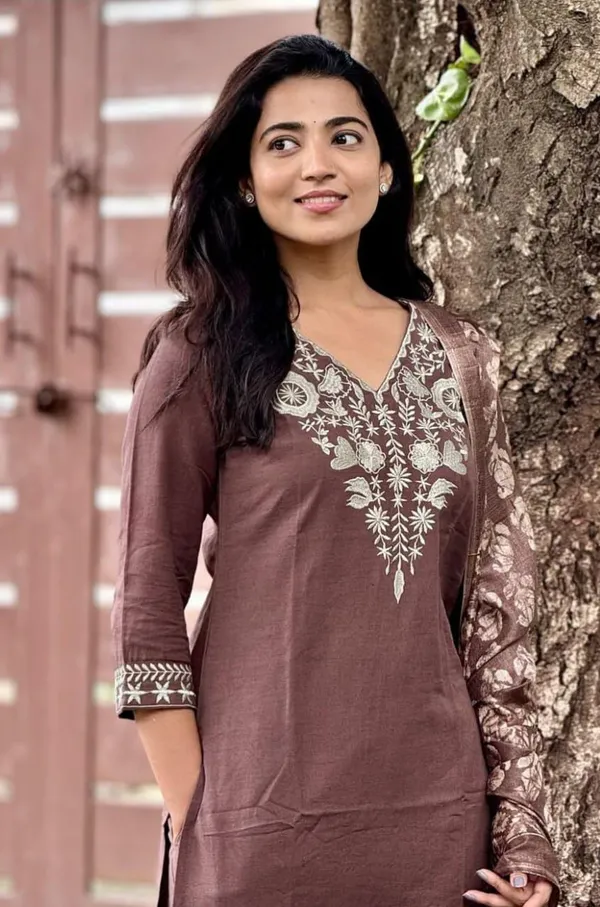 Brown_Embroidered_Kurta_Pant_Set_with_Printed_Dupatta