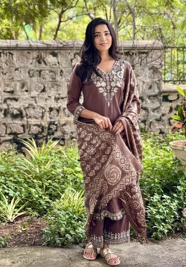 Brown_Embroidered_Kurta_Pant_Set_with_Printed_Dupatta