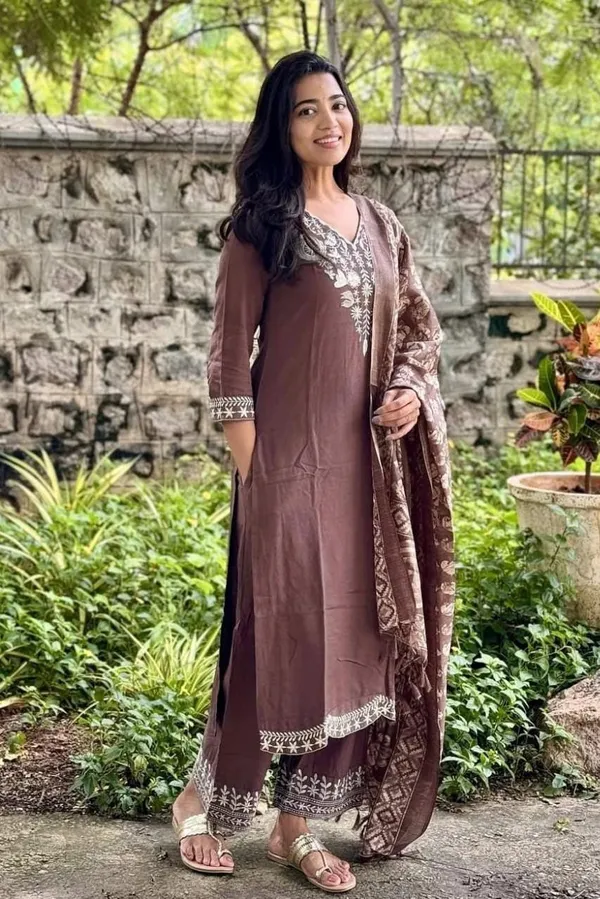 Brown_Embroidered_Kurta_Pant_Set_with_Printed_Dupatta