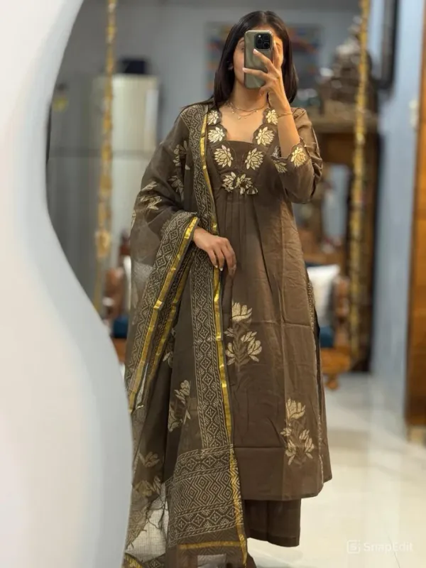 Coffee_Brown_Embroidered_Cotton_Kurta_Set_with_Pants_&_Printed_Dupatta