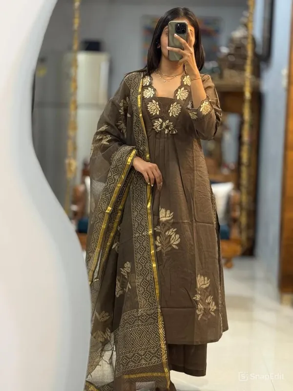 Coffee_Brown_Embroidered_Cotton_Kurta_Set_with_Pants_&_Printed_Dupatta