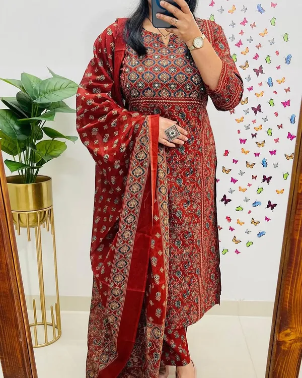 Maroon_Ajrakh_Print_Straight_Kurta_Set_with_Dupatta