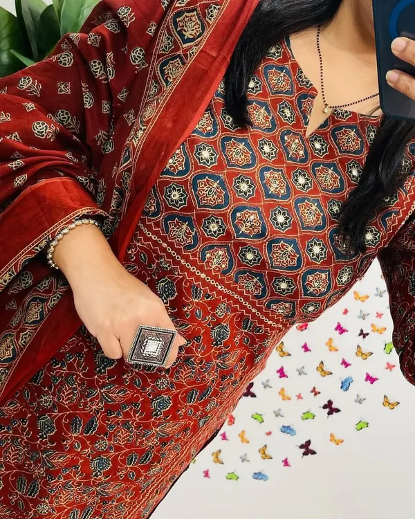 Maroon_Ajrakh_Print_Straight_Kurta_Set_with_Dupatta