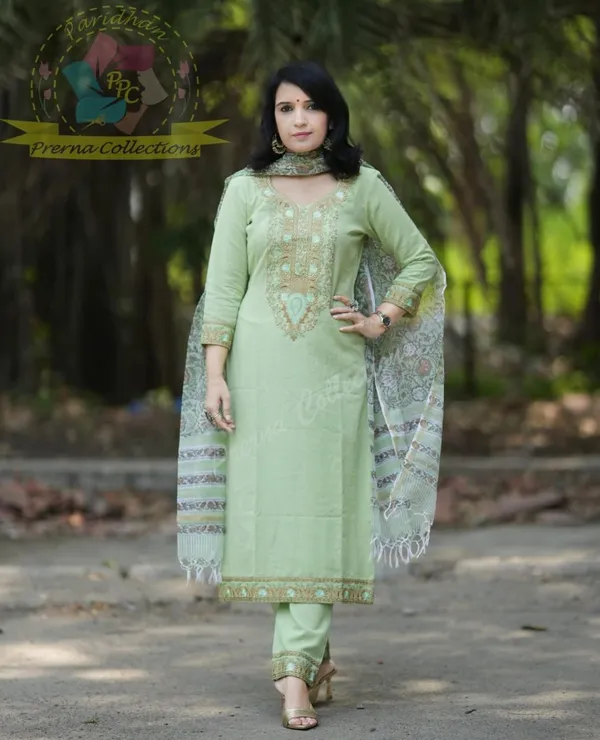 Mint_Green_Handblock_Printed_Cotton_Kurta_Set_with_Floral_Kota_Doria_Dupatta_for_Women