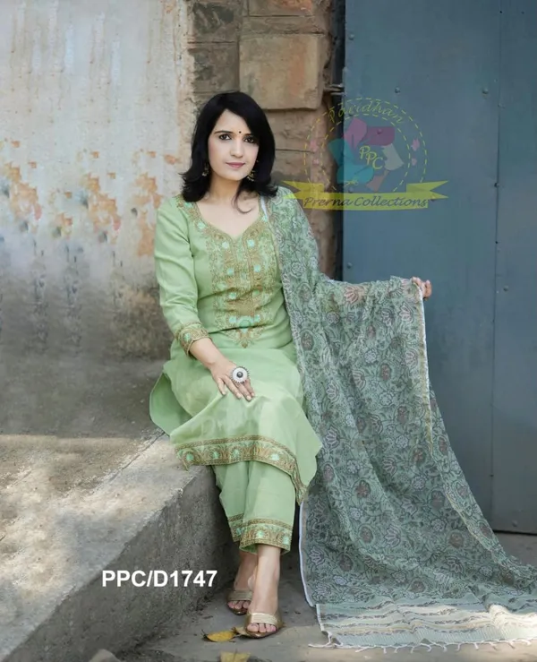 Mint_Green_Handblock_Printed_Cotton_Kurta_Set_with_Floral_Kota_Doria_Dupatta_for_Women