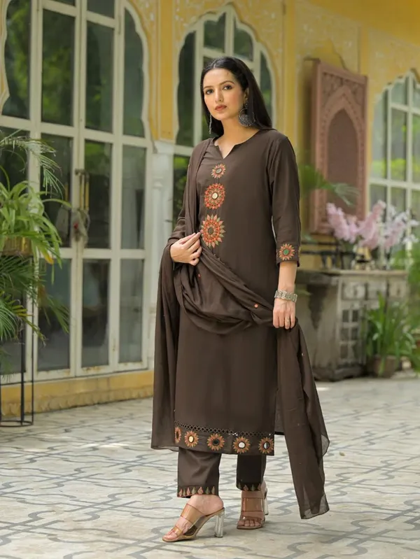 Mocha_Brown_Floral_Embroidered_Kurta_Set_with_Dupatta