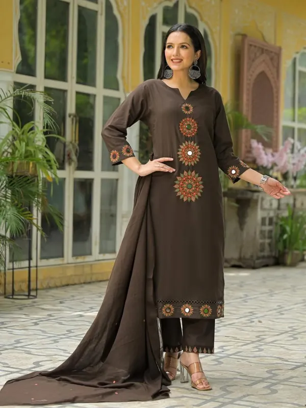 Mocha_Brown_Floral_Embroidered_Kurta_Set_with_Dupatta