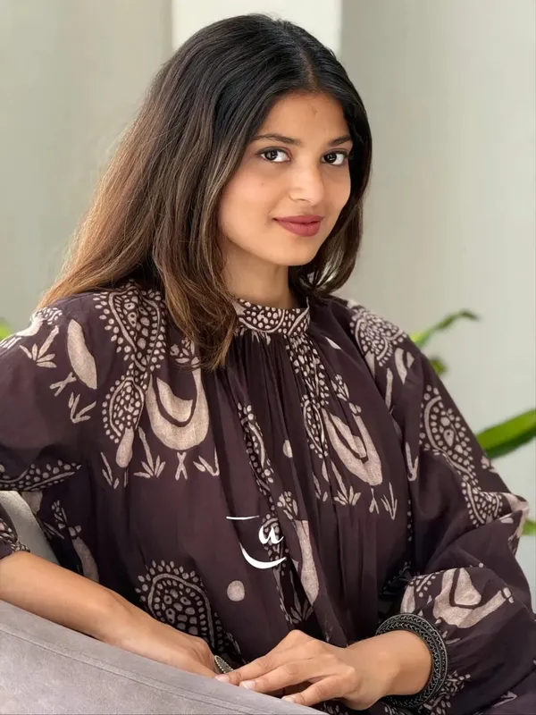 Mocha_Brown_Handblock_Print_A-Line_Kurta_Set_for_Women