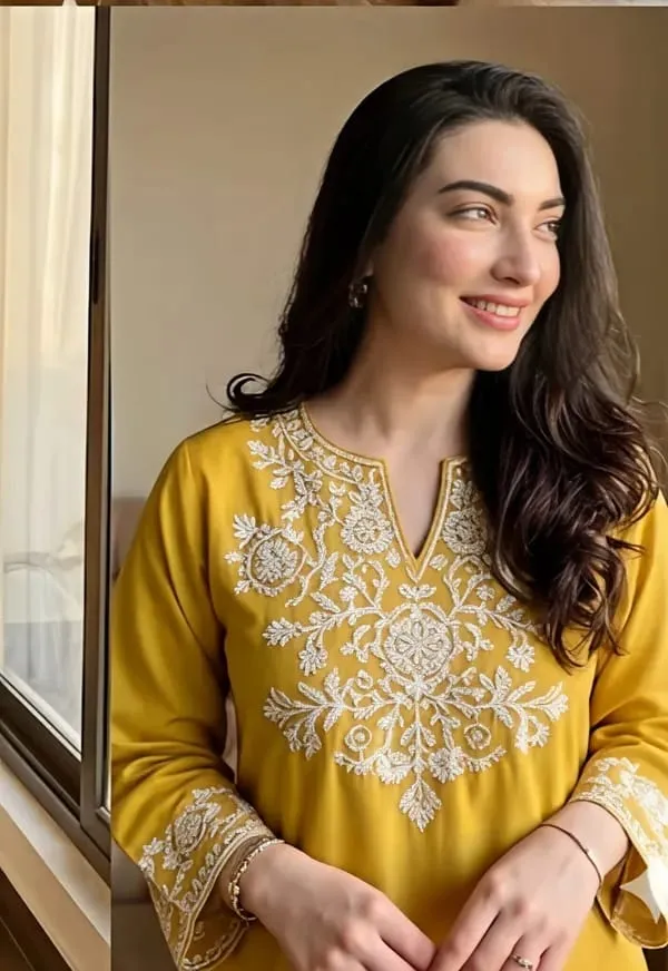 Mustard_Yellow_Embroidered_Kurti_with_Off-White_Straight_Pants