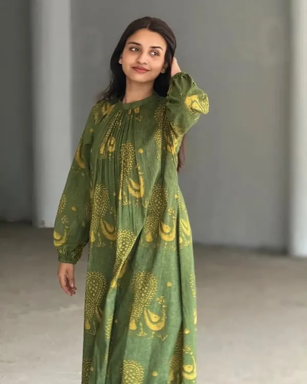 Olive_Green_Paisley_Print_Anarkali_Kurta_Set_with_Straight_Pants