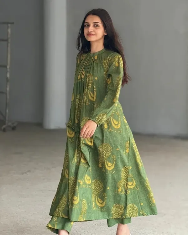 Olive_Green_Paisley_Print_Anarkali_Kurta_Set_with_Straight_Pants