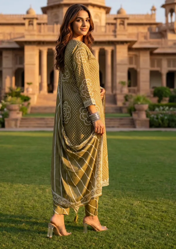Olive_Green_Printed_Kurta_Palazzo_Set_with_Designer_Dupatta