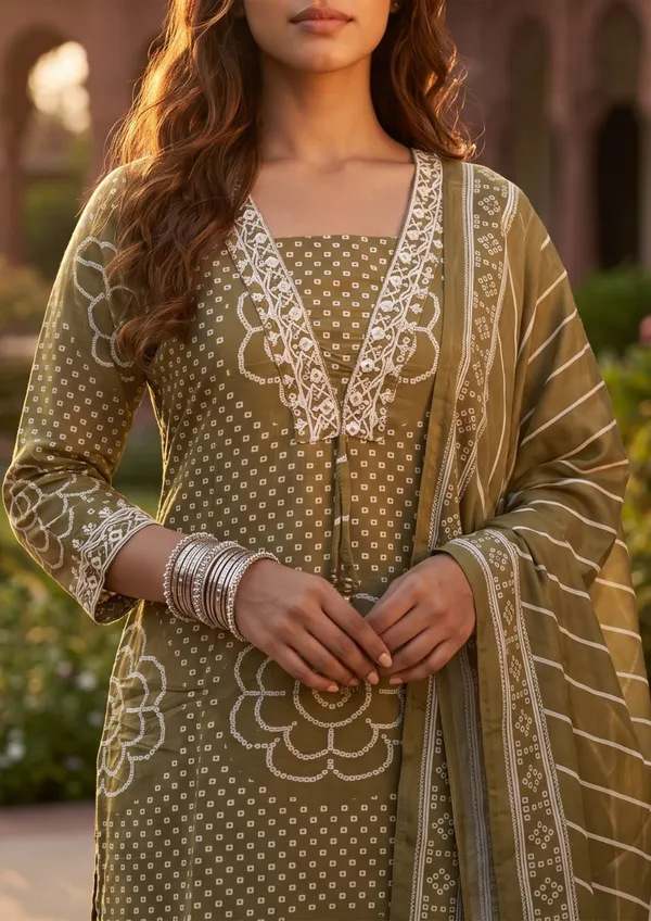 Olive_Green_Printed_Kurta_Palazzo_Set_with_Designer_Dupatta