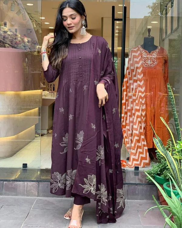 Plum_Purple_Handblock_Printed_Cotton_Kurta_Set_with_Dupatta