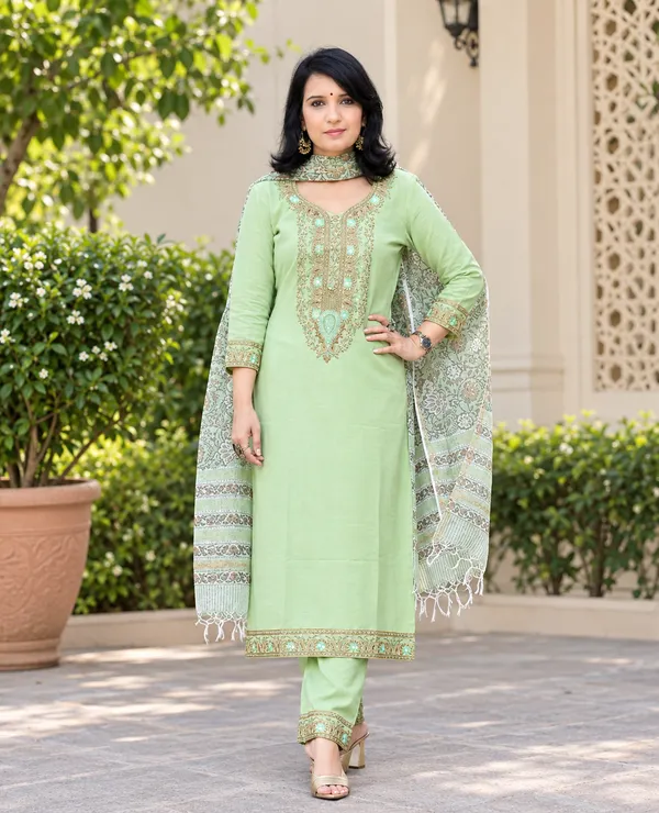 Mint_Green_Handblock_Printed_Cotton_Kurta_Set_with_Floral_Kota_Doria_Dupatta_for_Women
