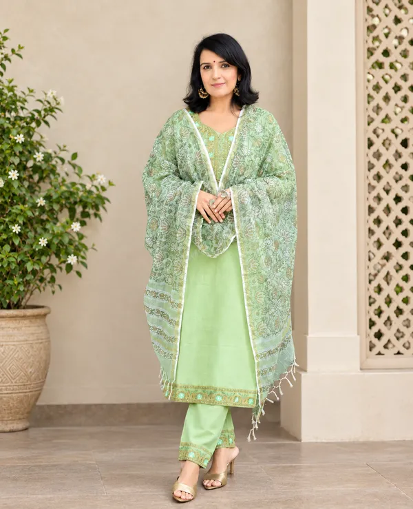 Mint_Green_Handblock_Printed_Cotton_Kurta_Set_with_Floral_Kota_Doria_Dupatta_for_Women