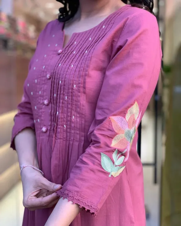 Rosewood_Pink_Embroidered_Cotton_Kurta_Set_with_Floral_Hem_Detailing