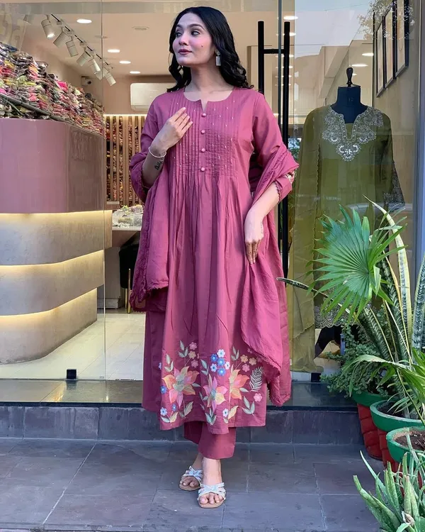 Rosewood_Pink_Embroidered_Cotton_Kurta_Set_with_Floral_Hem_Detailing