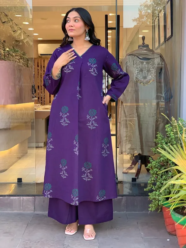 Royal_Purple_Floral_Printed_Kurta_Palazzo_Set