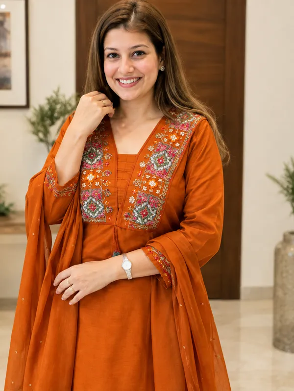 Rust_Orange_Embroidered_Kurta_Set_with_Dupatta
