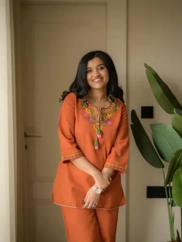 Sunset_Orange_Embroidered_Kurta_Co-Ord_Set_with_Tassel_Detailing