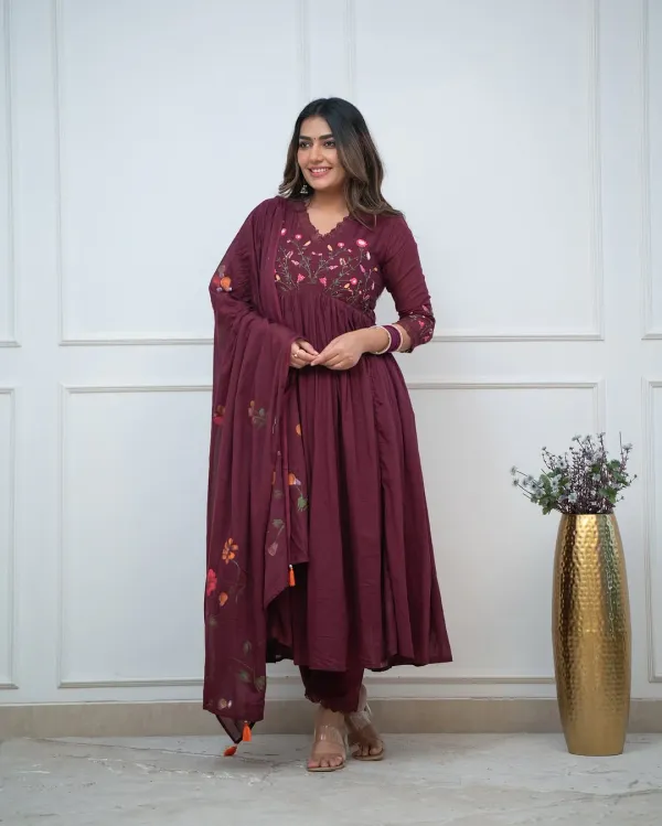 Wine_Floral_Hand-Embroidered_Anarkali_Set