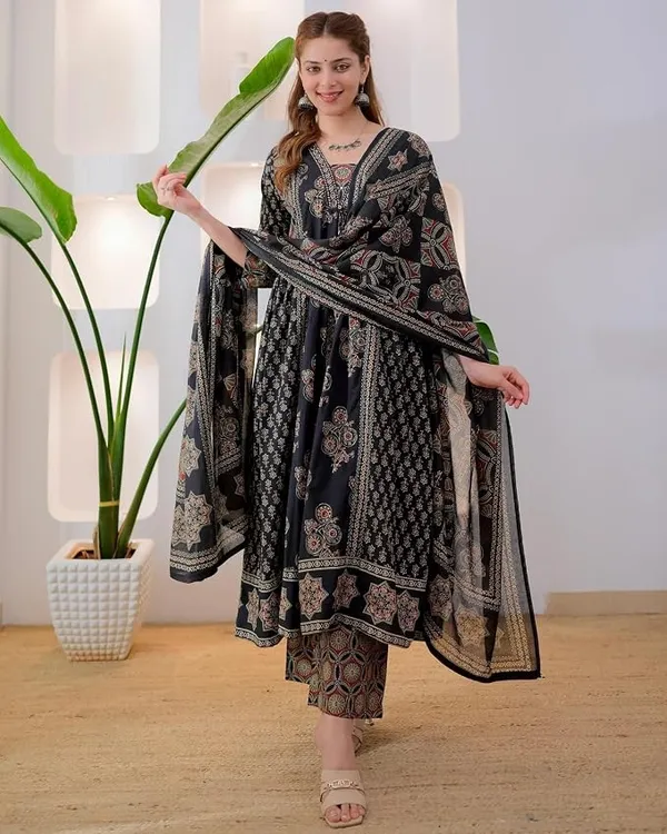 Women’s_Black_Printed_Anarkali_Kurta_Set_with_Designer_Dupatta