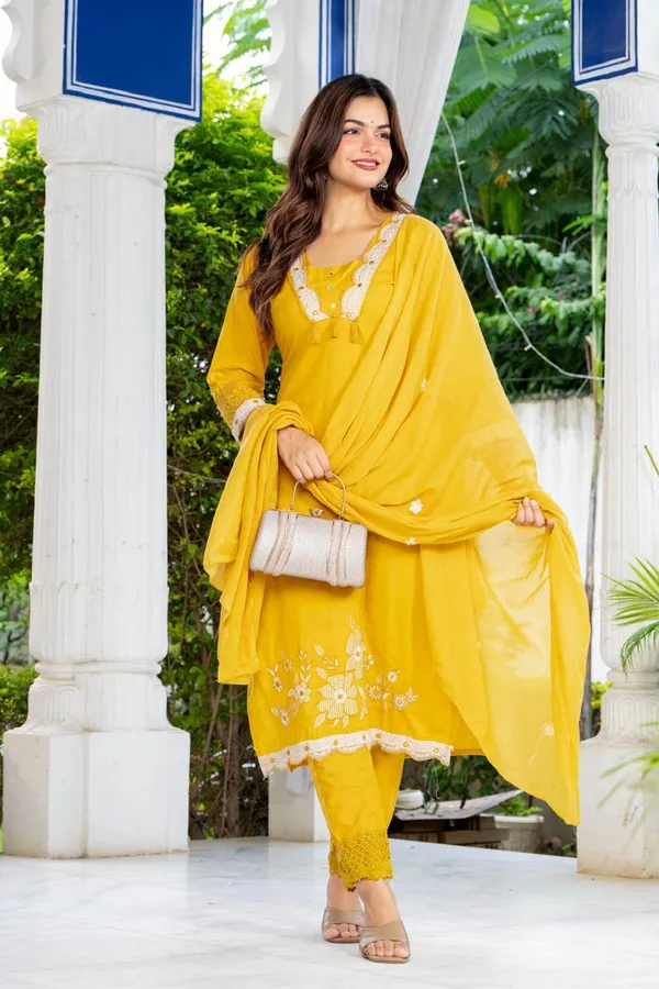 Women’s_Mustard_Yellow_Floral_Embroidered_Kurta_Pant_Dupatta_Set