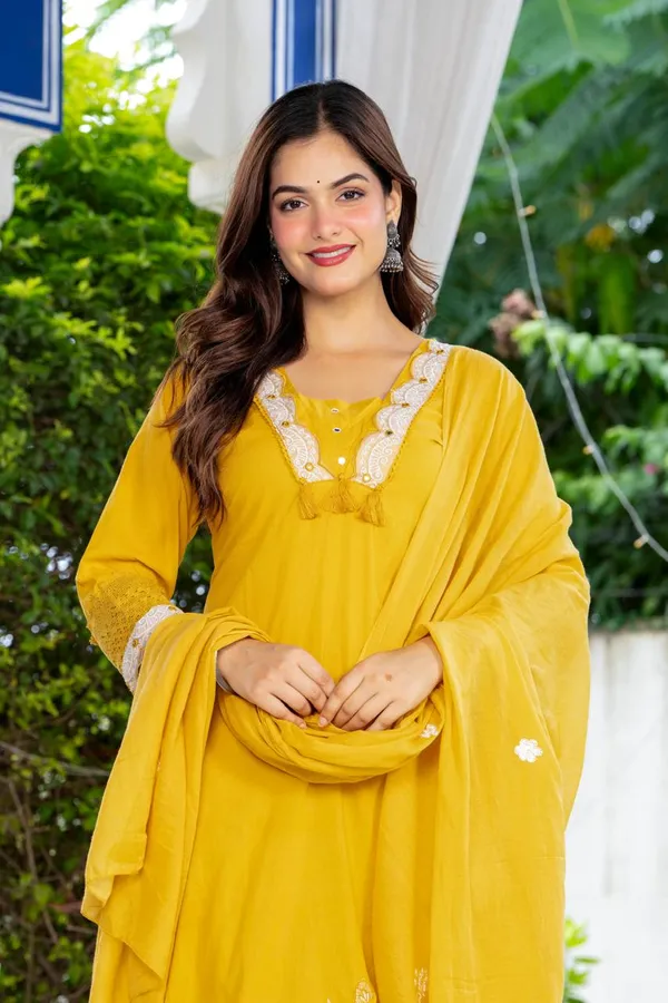 Women’s_Mustard_Yellow_Floral_Embroidered_Kurta_Pant_Dupatta_Set