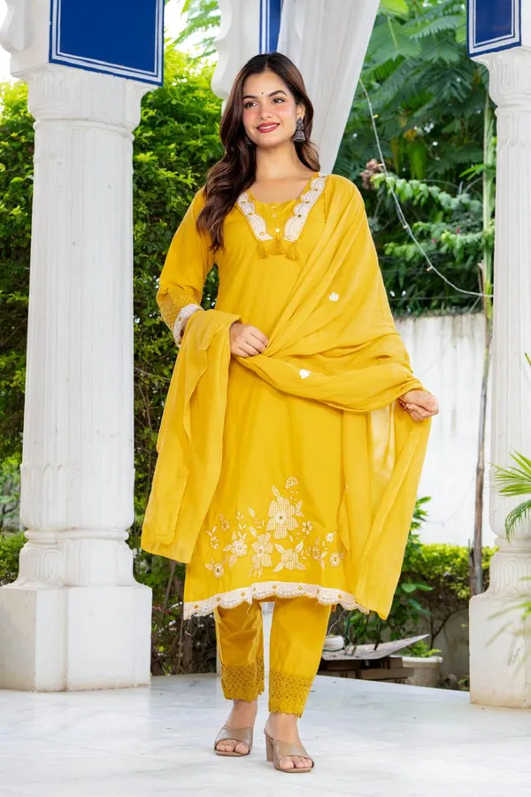 Women’s_Mustard_Yellow_Floral_Embroidered_Kurta_Pant_Dupatta_Set