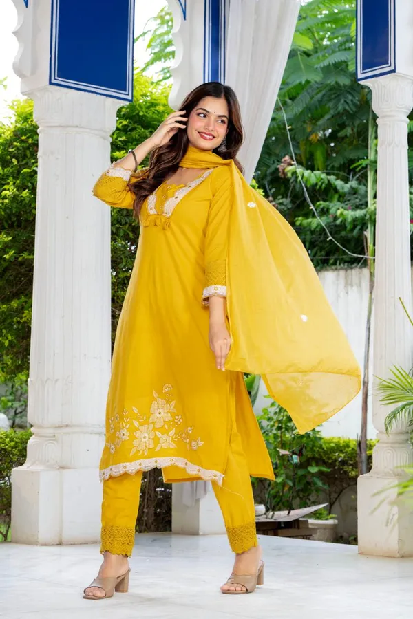Women’s_Mustard_Yellow_Floral_Embroidered_Kurta_Pant_Dupatta_Set