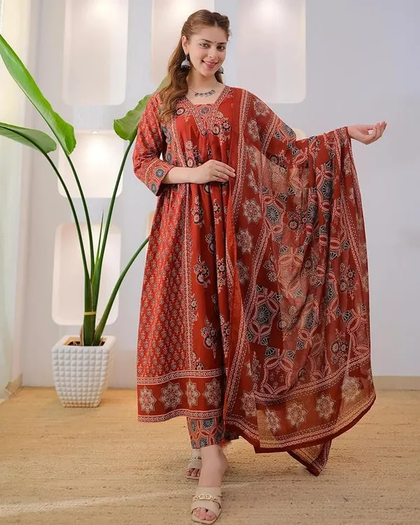 Women’s_Rust_Red_Printed_Anarkali_Kurta_Set_with_Matching_Dupatta