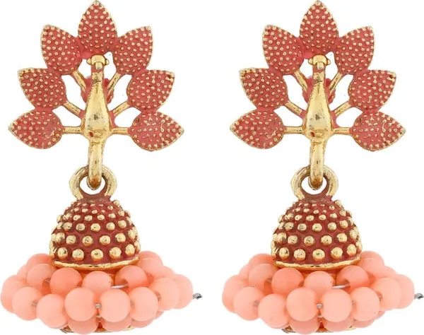 Multicolor_Alloy_Lotus_Stud_Beaded_Jhumka_Earrings_For_Women
