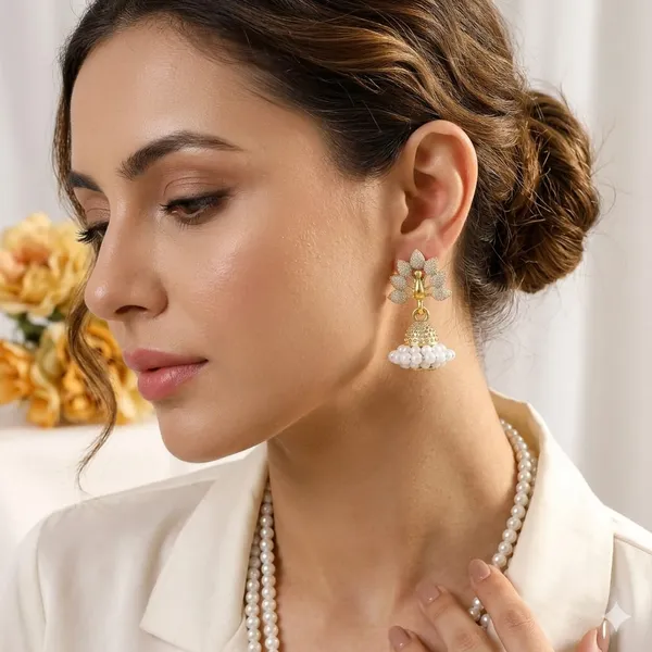Multicolor_Alloy_Lotus_Stud_Beaded_Jhumka_Earrings_For_Women