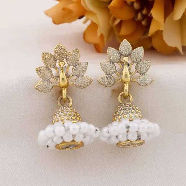Multicolor_Alloy_Lotus_Stud_Beaded_Jhumka_Earrings_For_Women