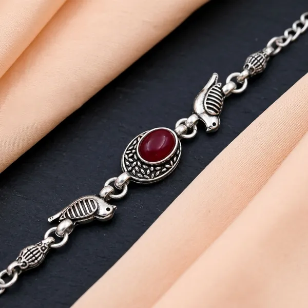 Silver_Oxidized_Alloy_Peacock_Red_Stone_Bracelet_For_Women