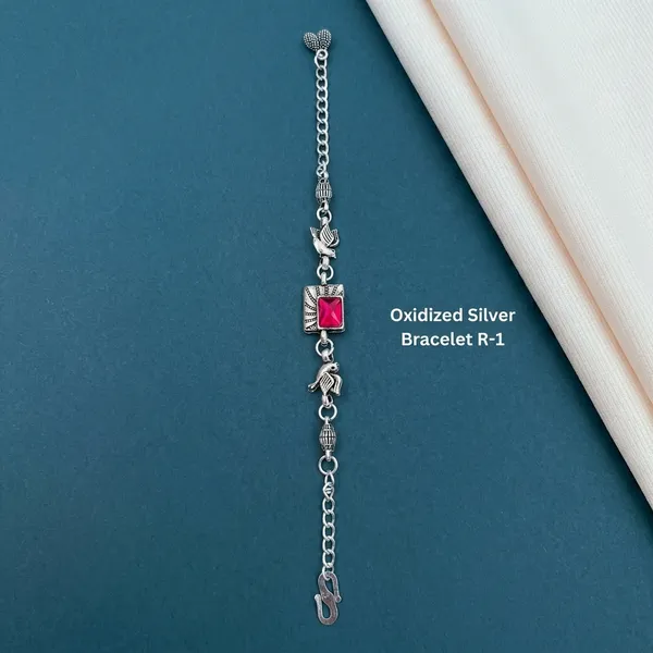 Silver_Oxidized_Alloy_Pink_Stone_Charm_Bracelet_For_Women