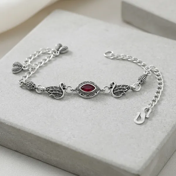 Silver_Oxidized_Alloy_Butterfly_Red_Stone_Charm_Bracelet_For_Women