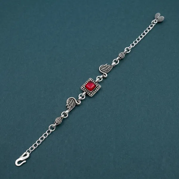 Silver_Oxidized_Alloy_Red_Stone_Charm_Bracelet_For_Women