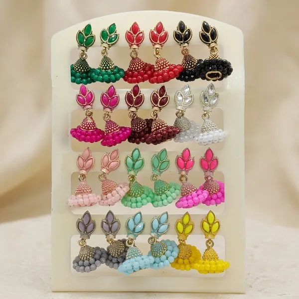 Multicolor_Alloy_Leaf_Motif_Beaded_Jhumka_Earrings_For_Women