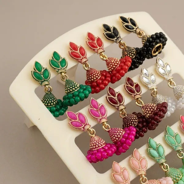 Multicolor_Alloy_Leaf_Motif_Beaded_Jhumka_Earrings_For_Women