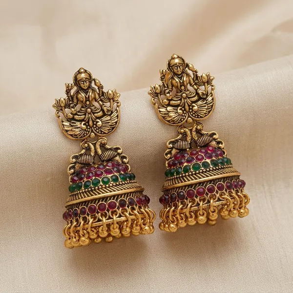 Multicolor_Alloy_Antique_Lakshmi_Ruby_Stone_Jhumka_Earrings_For_Women