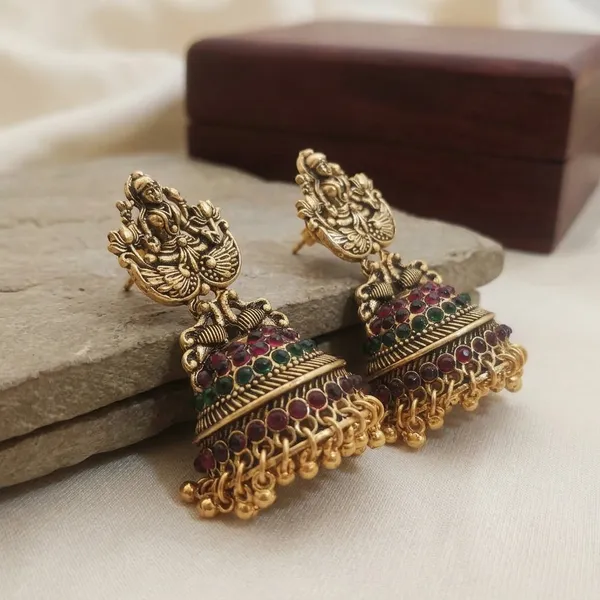 Multicolor_Alloy_Antique_Lakshmi_Ruby_Stone_Jhumka_Earrings_For_Women
