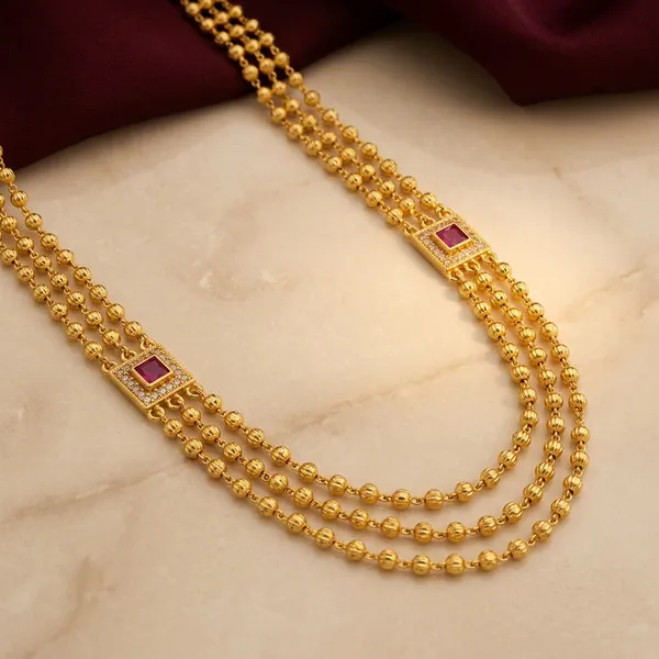 Gold_Alloy_Ruby_Stone_Multi-Layer_Chain_Necklace_For_Women