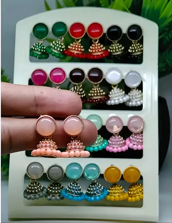Multicolor_Alloy_Three-Leaf_Beaded_Jhumka_Earrings_For_Women
