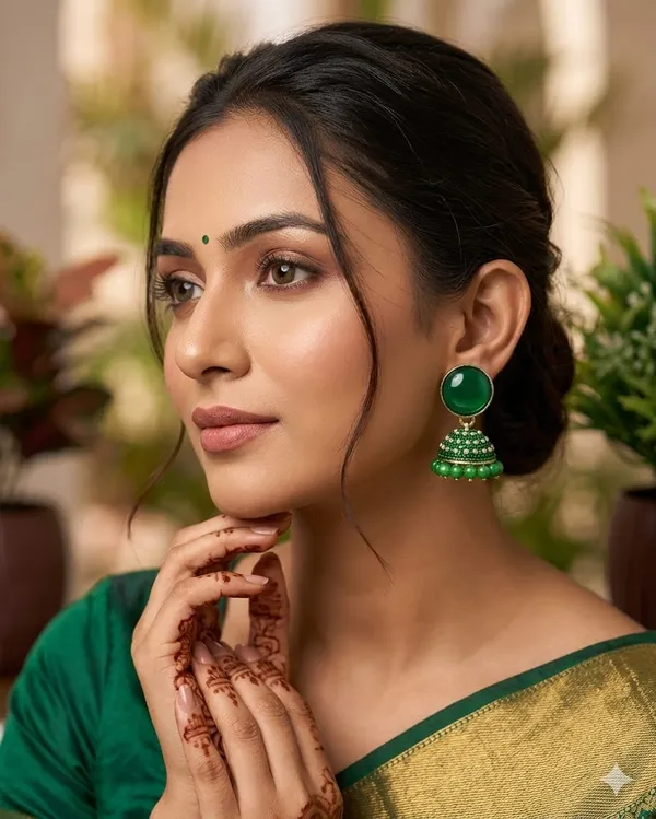 Multicolor_Alloy_Three-Leaf_Beaded_Jhumka_Earrings_For_Women