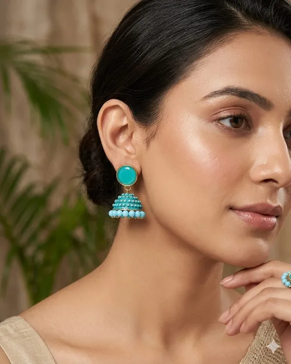 Multicolor_Alloy_Three-Leaf_Beaded_Jhumka_Earrings_For_Women