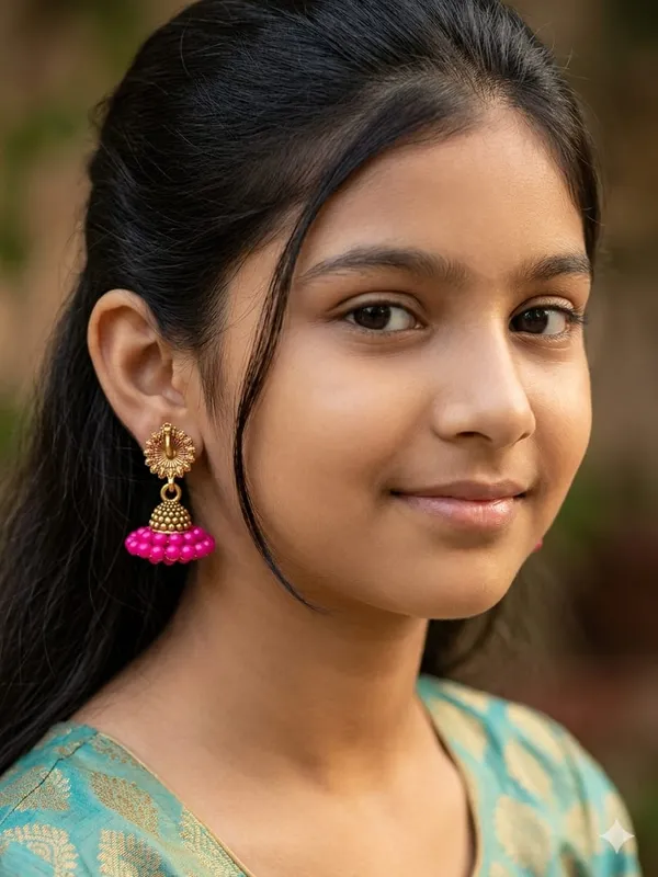 Multicolor_Alloy_Enamel_Three-Leaf_Beaded_Jhumka_Earrings_For_Women