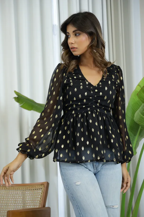 Black_Chiffon_Gold_Foil_Top_For_Women